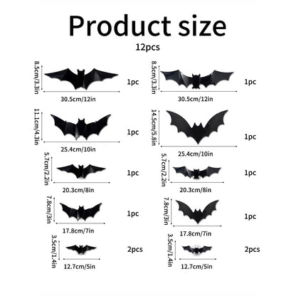 Spooky 3D LED Bat Lights – 12/24 Pack Halloween Wall Decorations for Home & Parties