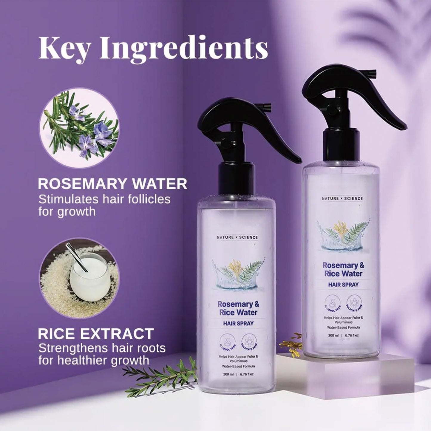 Embereave™ Rosemary & Rice Water Hair Growth Spray |100% Natural Extract | Soft & Smooth Hair Non-Greasy & Fast Absorbing | 200 ml