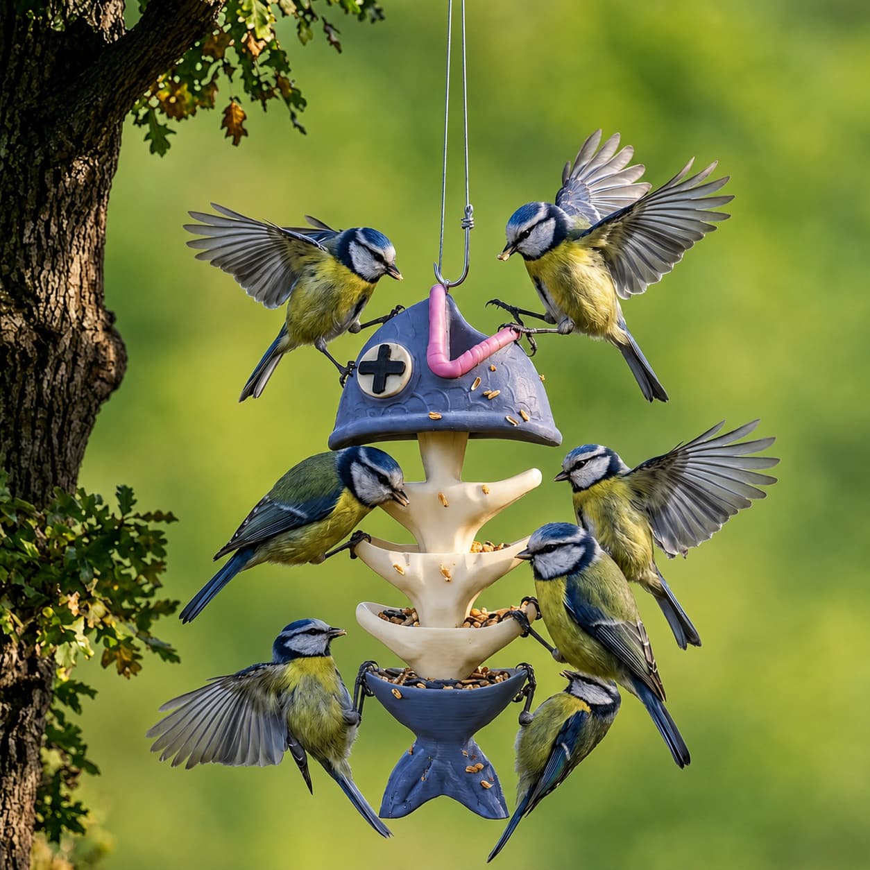 Whimsical Fish Skeleton Hanging Bird Feeder – Multi-Level Seed Tray