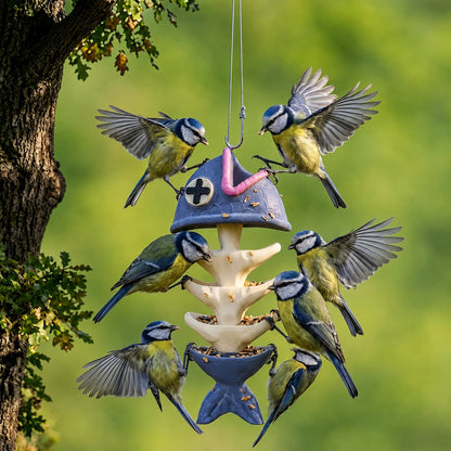 Whimsical Fish Skeleton Hanging Bird Feeder – Multi-Level Seed Tray