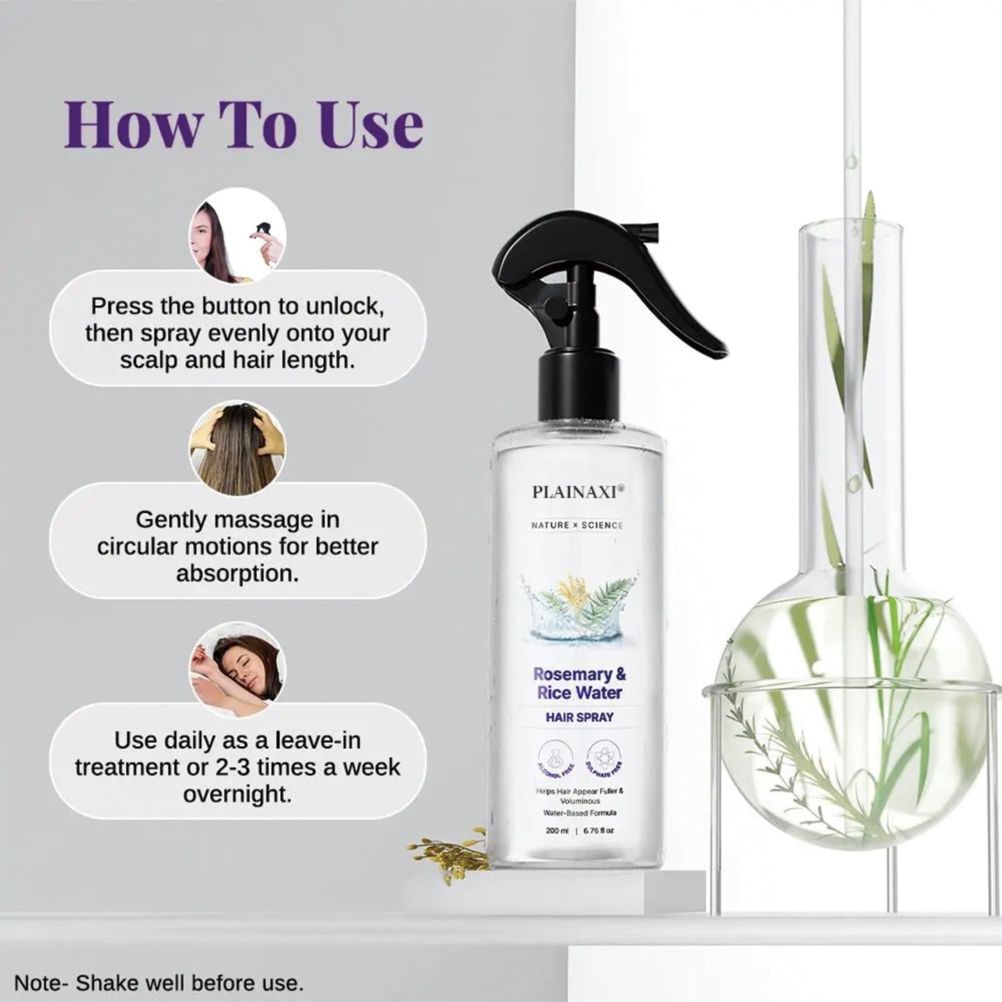Embereave™ Rosemary & Rice Water Hair Growth Spray |100% Natural Extract | Soft & Smooth Hair Non-Greasy & Fast Absorbing | 200 ml