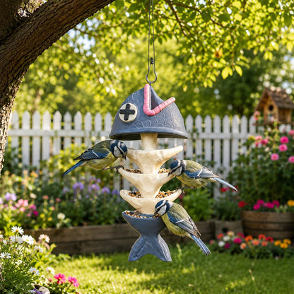 Whimsical Fish Skeleton Hanging Bird Feeder – Multi-Level Seed Tray