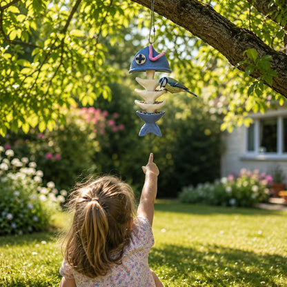 Whimsical Fish Skeleton Hanging Bird Feeder – Multi-Level Seed Tray