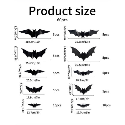 Spooky 3D LED Bat Lights – 12/24 Pack Halloween Wall Decorations for Home & Parties