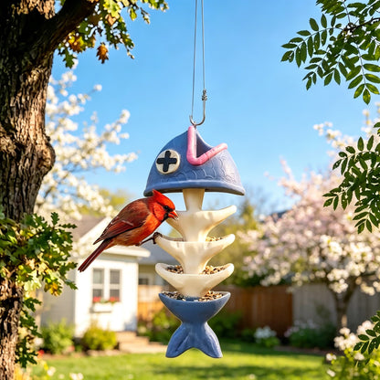 Whimsical Fish Skeleton Hanging Bird Feeder – Multi-Level Seed Tray